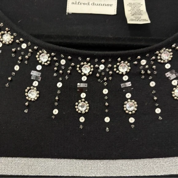 Alfred Dunner Black and Gray Embellished Boxy Blouse - Picture 4 of 9